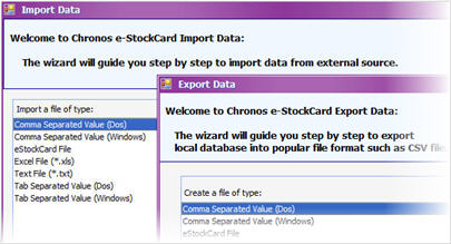 eStockCard Inventory Software provides simple tools in data management to import and export data.